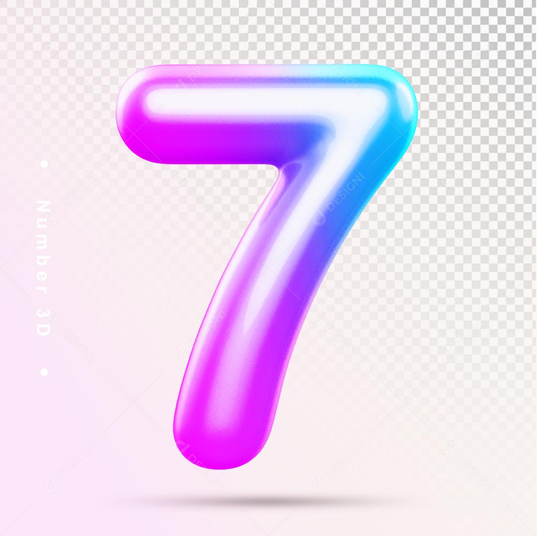Número 3D 7 Colorido Para composição PSD