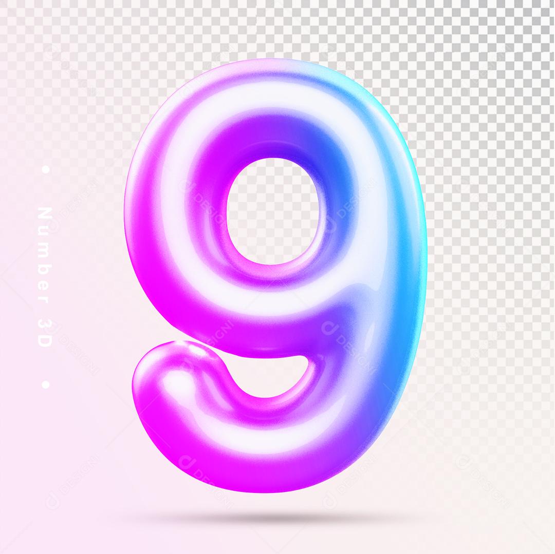 Número 3D 9 Colorido Para composição PSD