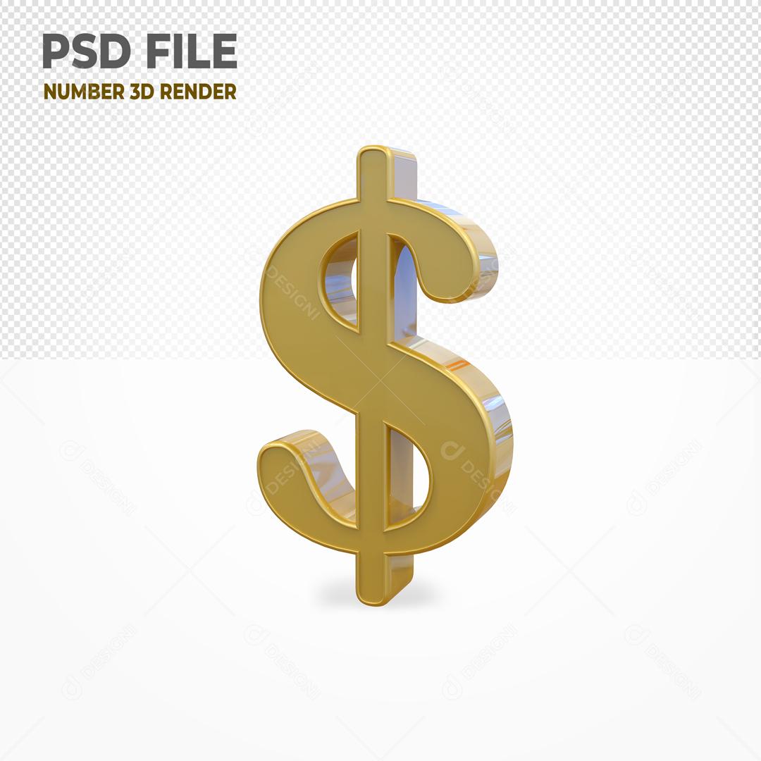 Cifrão de Real Dinheiro 3D Dourado Para Composição PSD