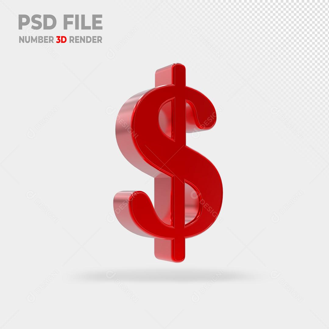 Cifrão de Real Dinheiro 3D Dourado Para Composição PSD