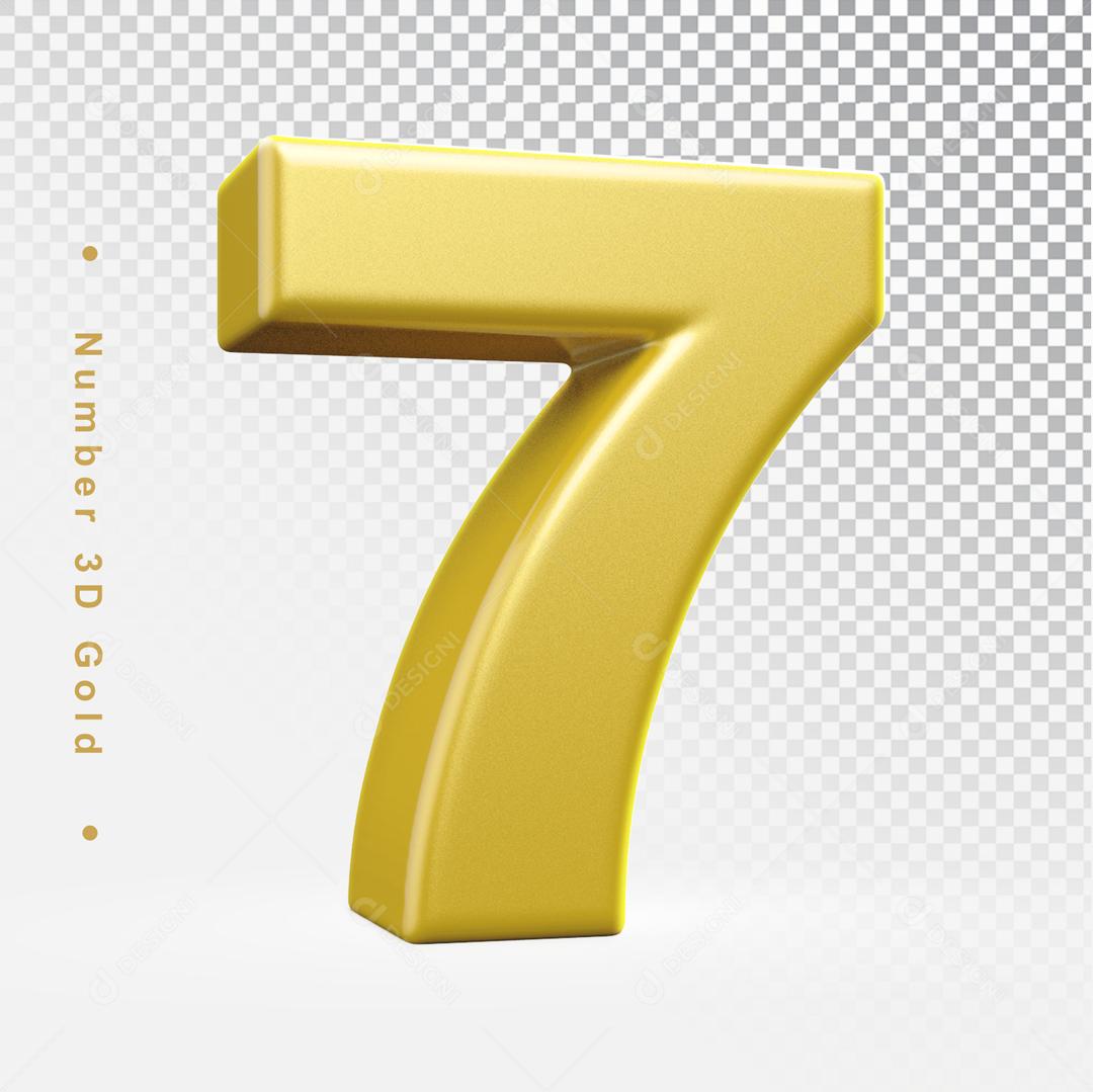 Número 7 Dourado 3D Para composição PSD