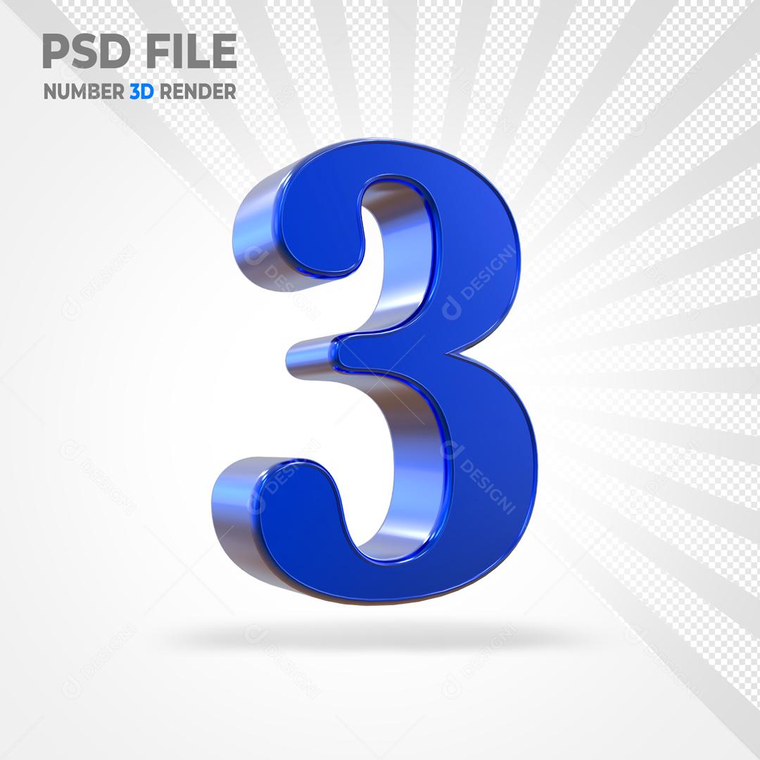 Número 3D Azul Para Composição PSD