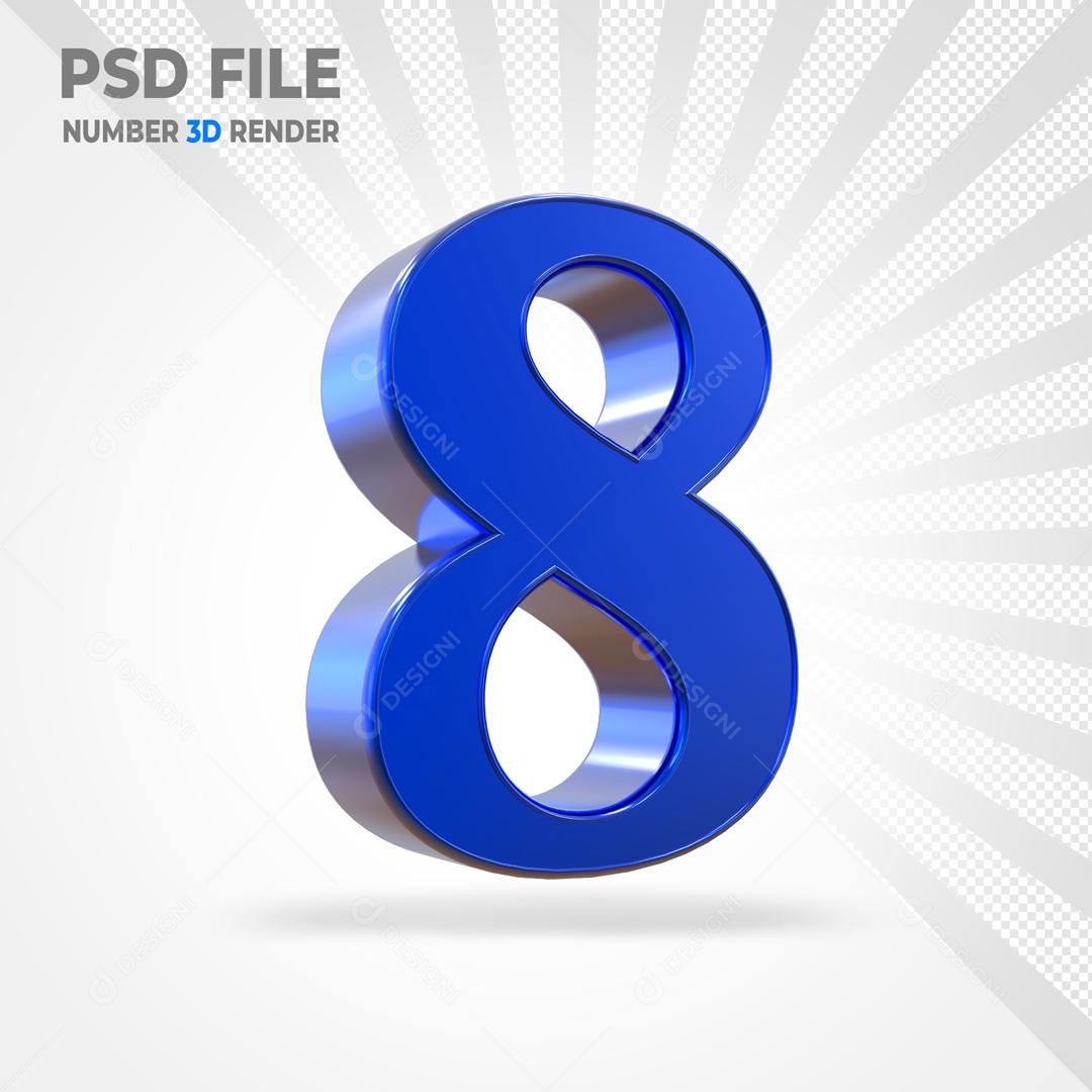 Número 3D Azul Para Composição PSD