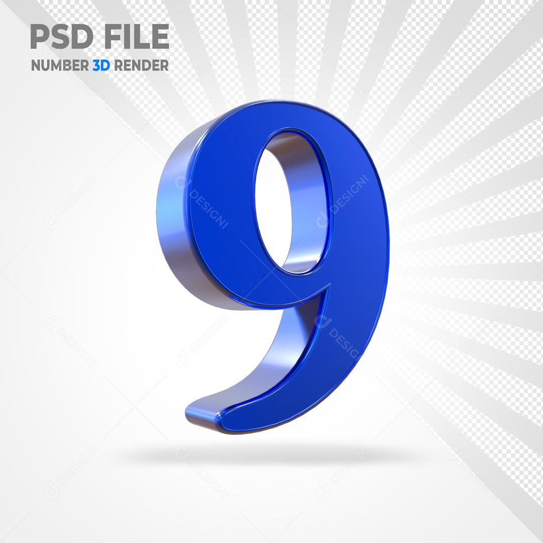 Número 3D Azul Para Composição PSD
