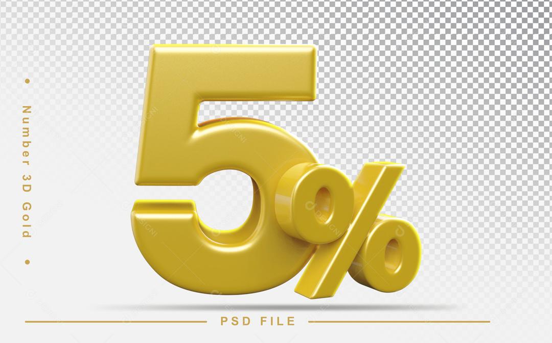 Número 3D 5% Dourado Elemento Para Composição PSD