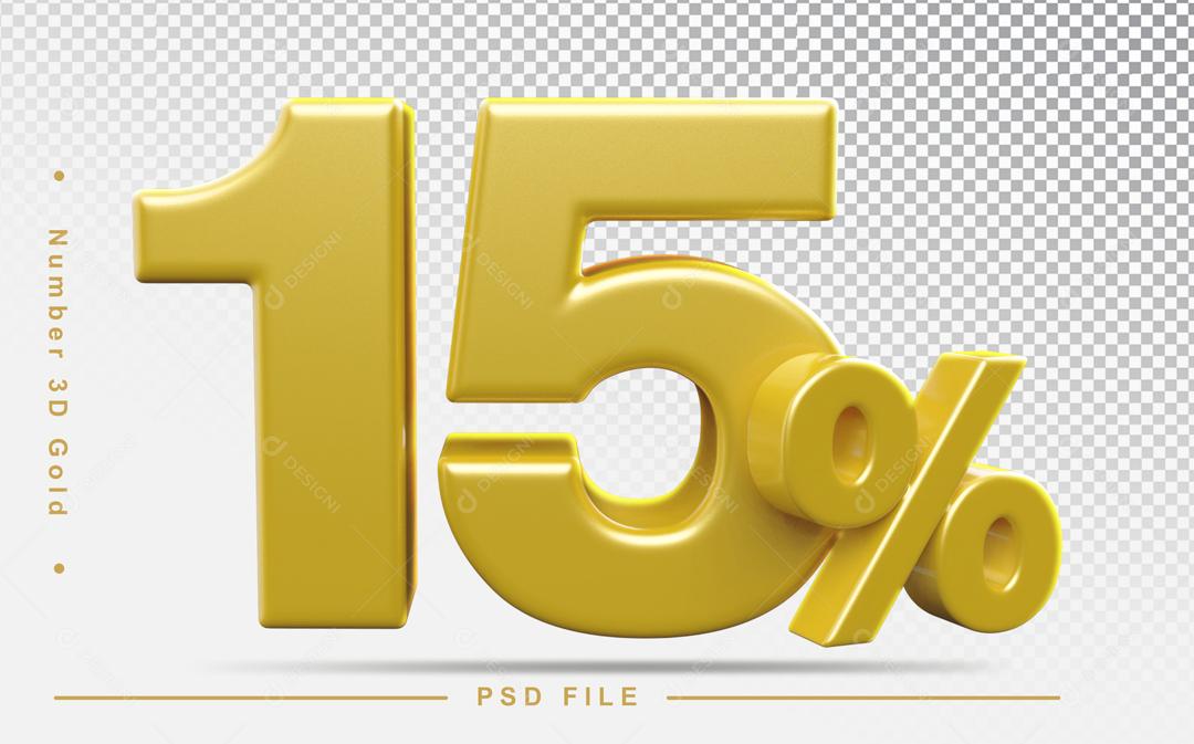 Número 3D 15% Dourado Elemento Para Composição PSD