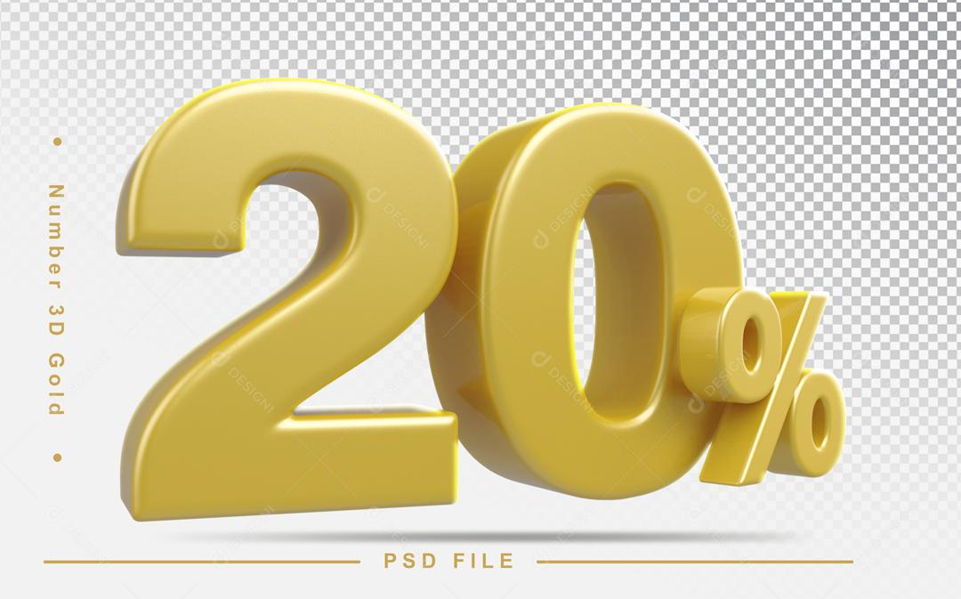 Número 3D 20% Dourado Elemento Para Composição PSD