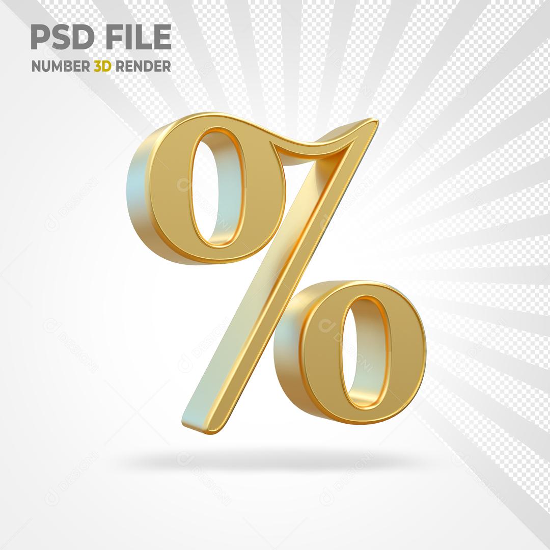 Porcentagem Desconto %  3D Dourado Para Composição PSD