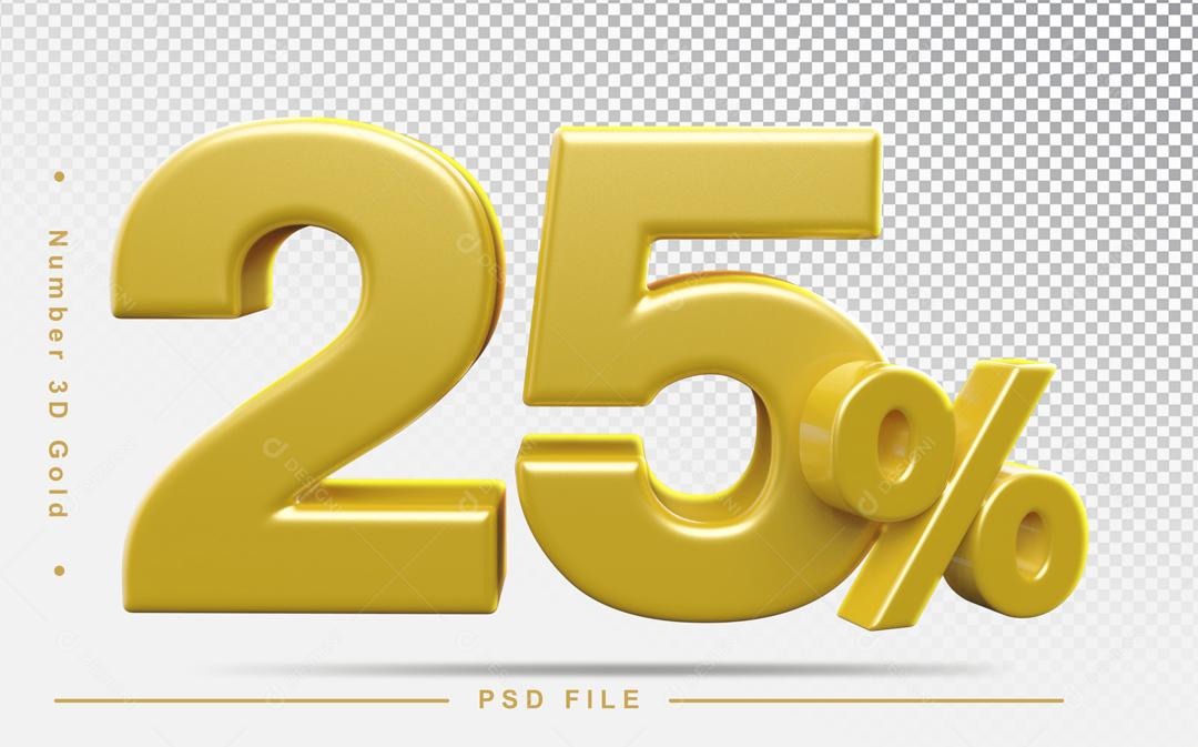 Número 3D 25% Dourado Elemento Para Composição PSD