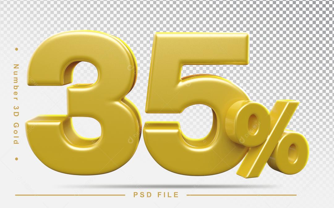 Número 3D 35% Dourado Elemento Para Composição PSD