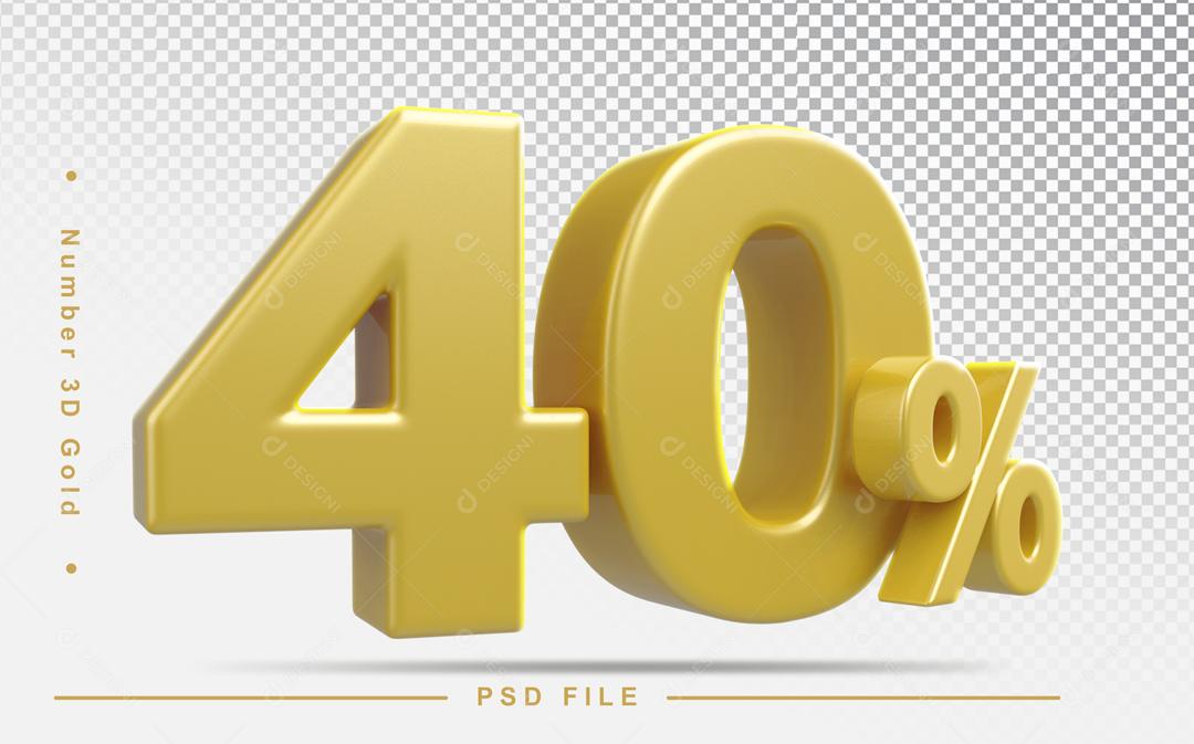 Número 3D 40% Dourado Elemento Para Composição PSD