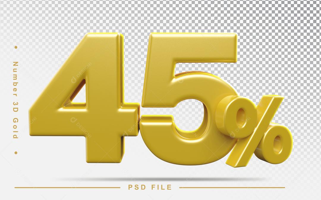 Número 3D 45% Dourado Elemento Para Composição PSD
