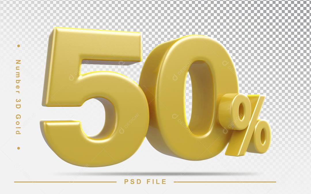 Número 3D 50% Dourado Elemento Para Composição PSD