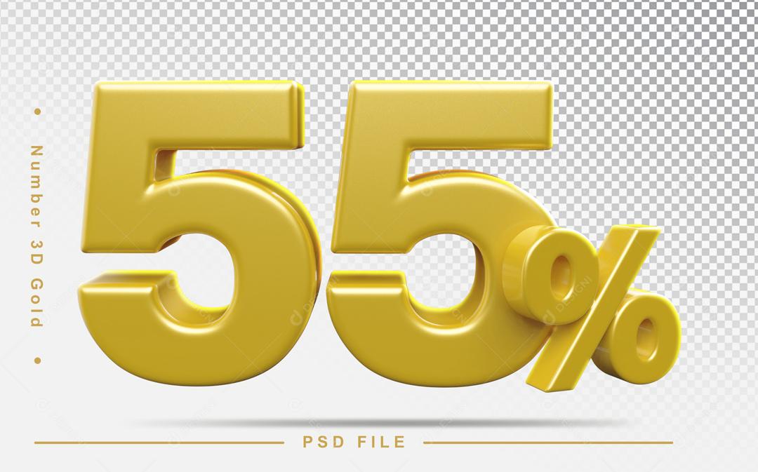 Número 3D 55% Dourado Elemento Para Composição PSD