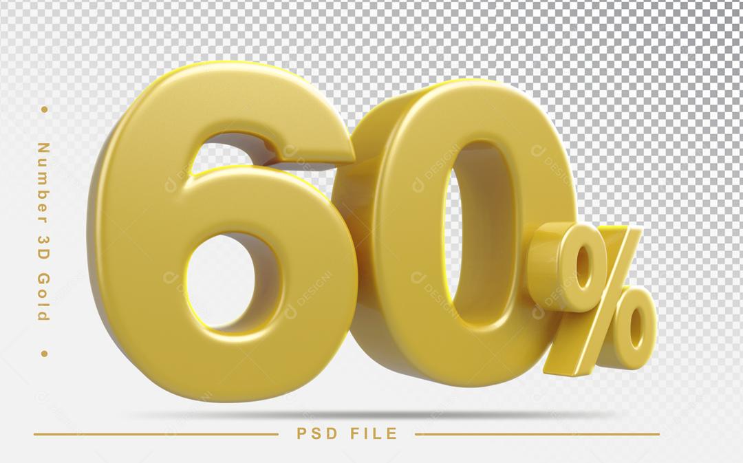 Número 3D 60% Dourado Elemento Para Composição PSD