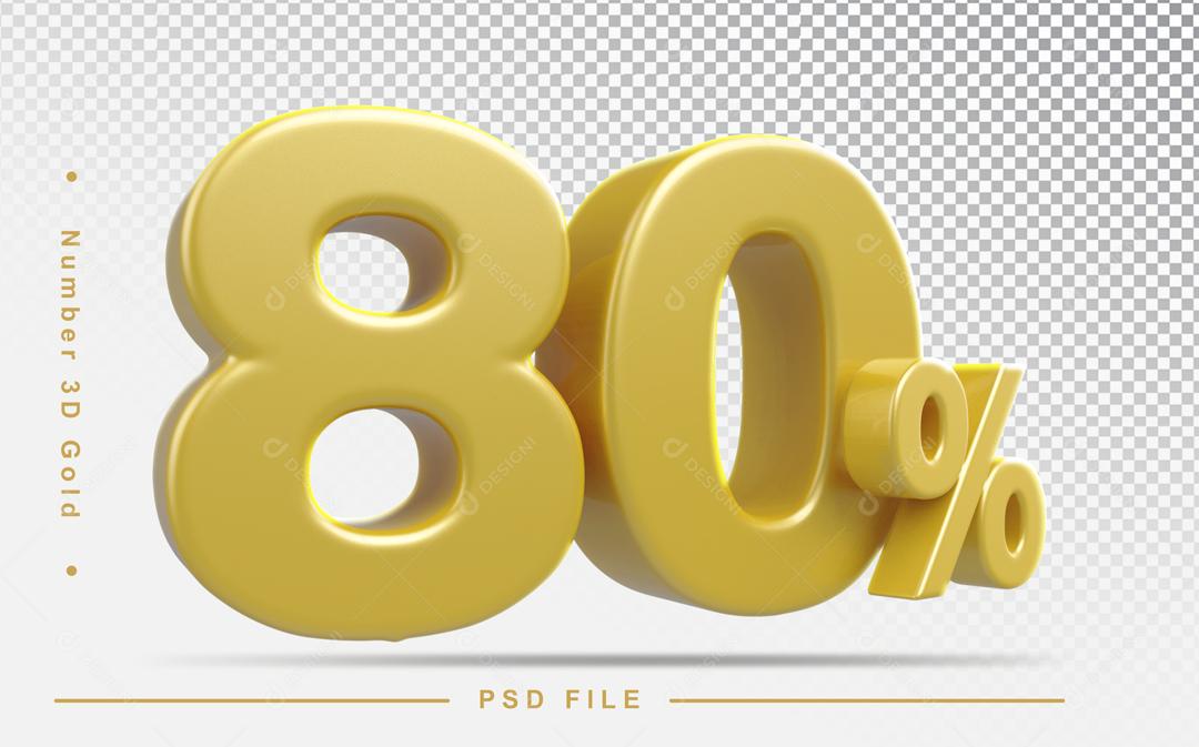 Número 3D 80% Dourado Elemento Para Composição PSD
