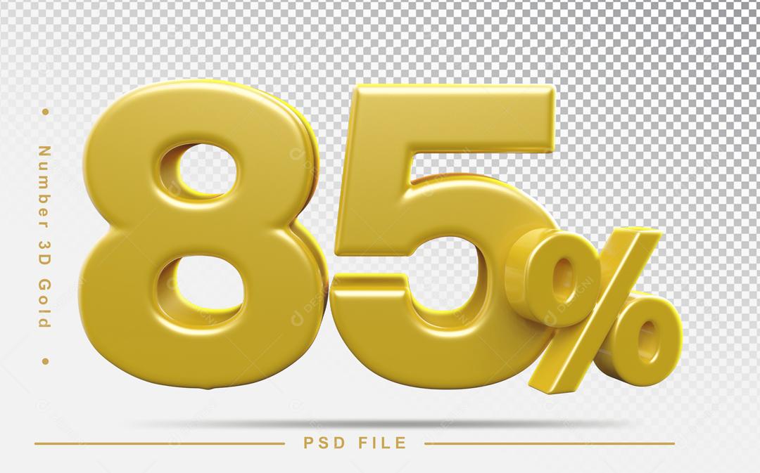 Número 3D 85% Dourado Elemento Para Composição PSD