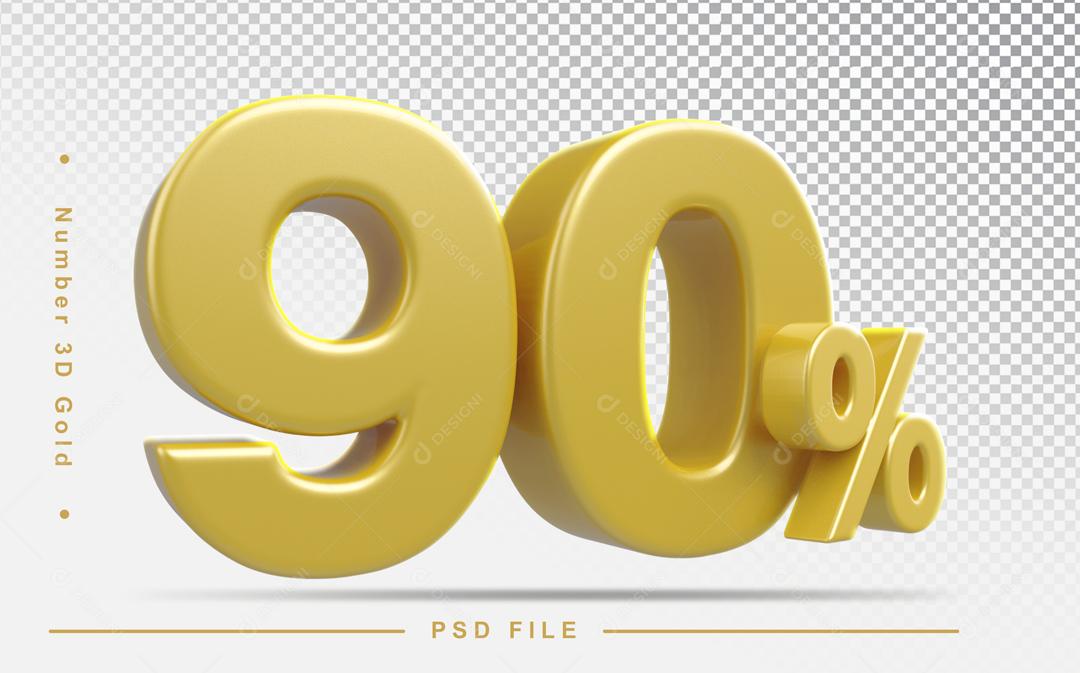 Número 3D 90% Dourado Elemento Para Composição PSD