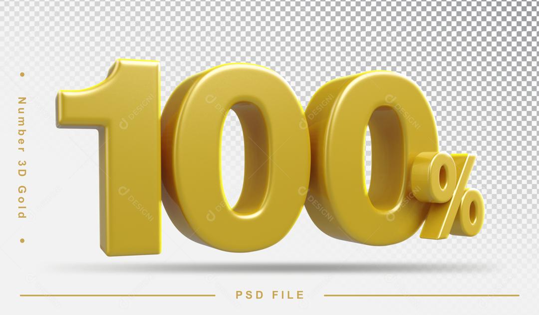 Número 3D 100% Dourado Elemento Para Composição PSD