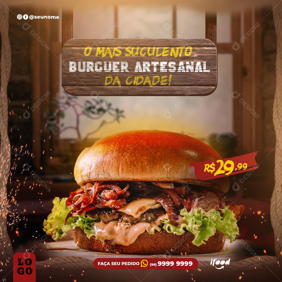 O Mais Suculento Burger Artesanal Social Media PSD Editável