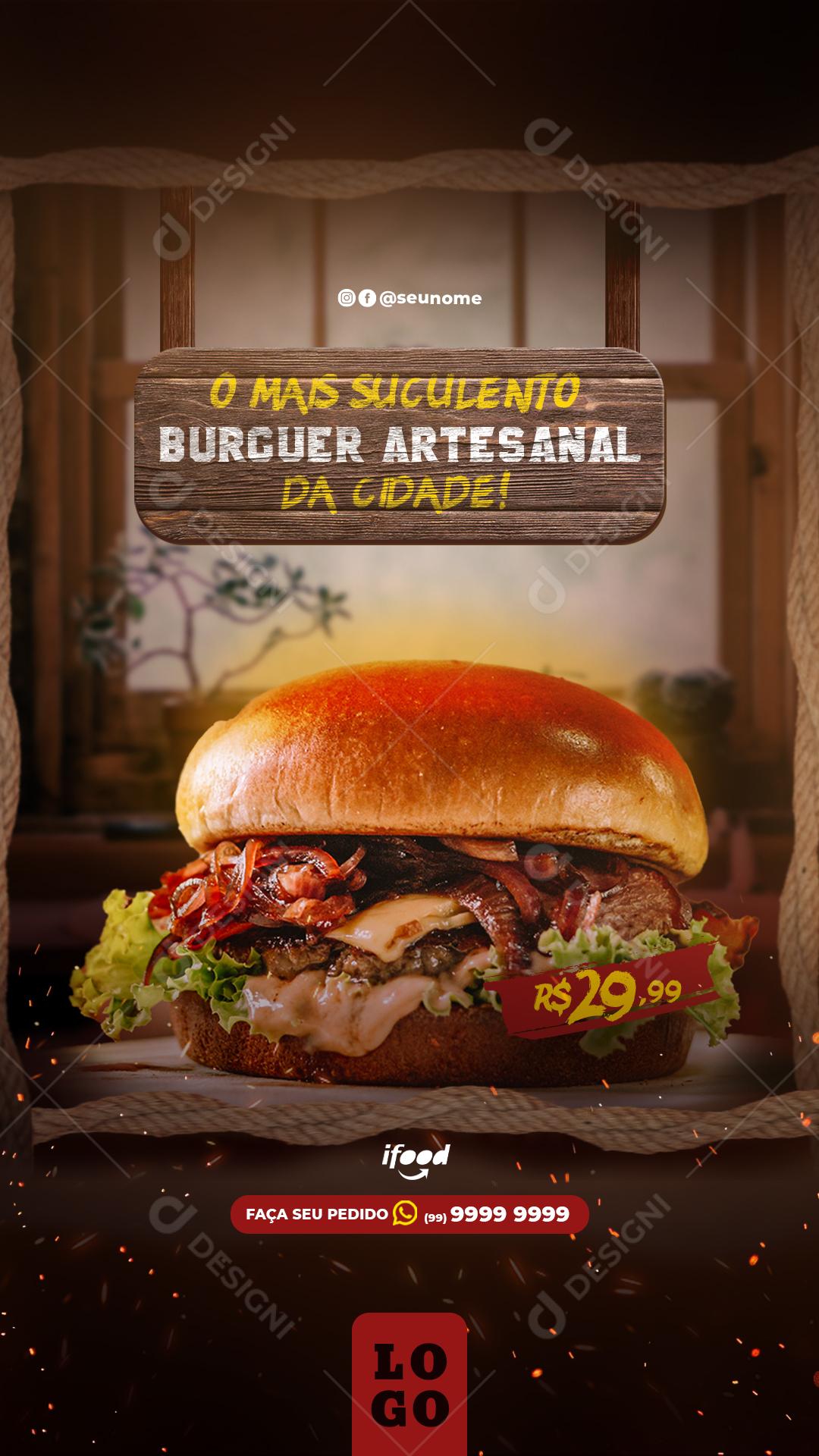 O Mais Suculento Burger Artesanal Social Media PSD Editável