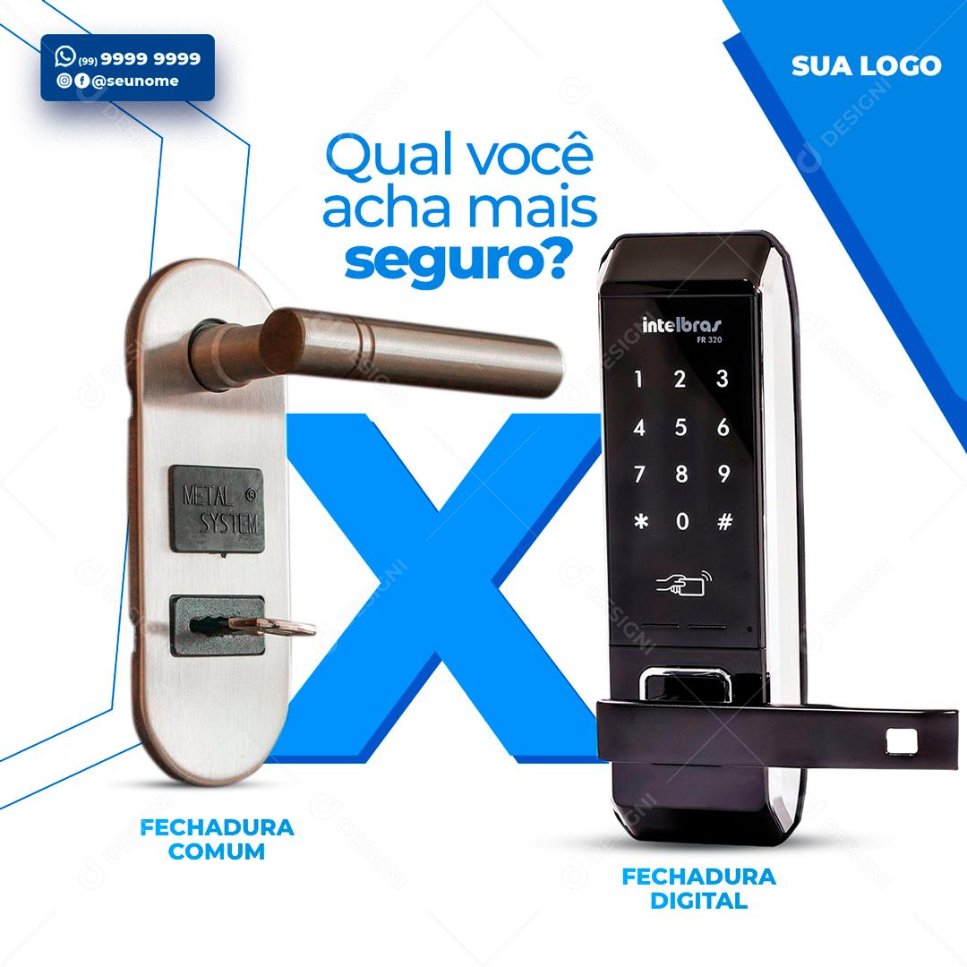 Qual Você Acha Mais Seguro Trancas Digitais Ou Mecânicas Social Media PSD Editável
