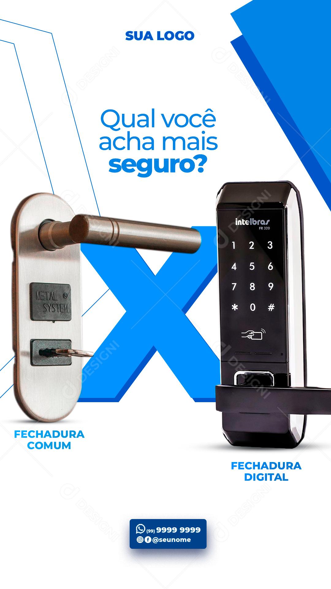 Qual Você Acha Mais Seguro Trancas Digitais Ou Mecânicas Social Media PSD Editável