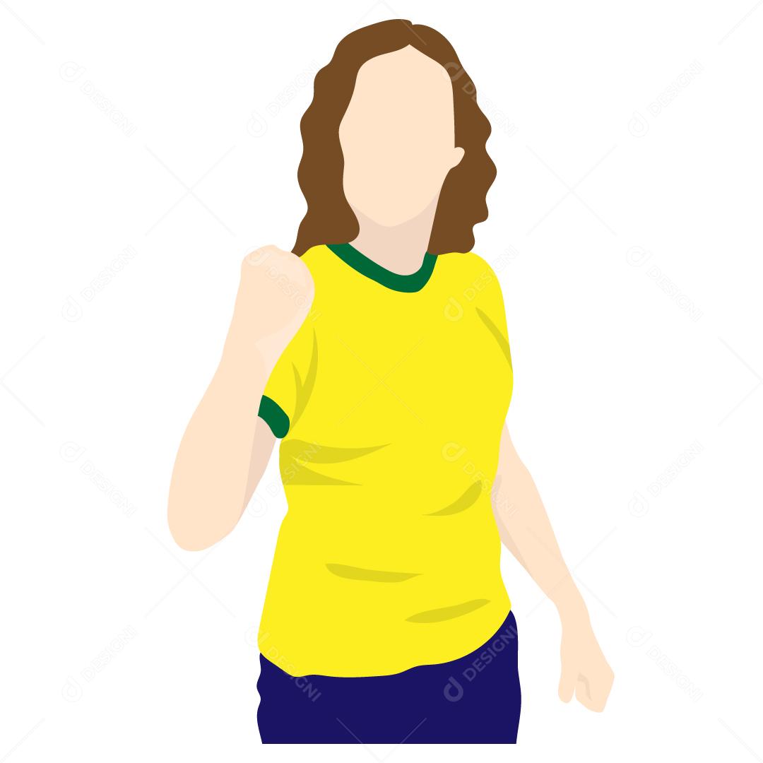 Ilustração de torcedora mulher com a camiseta do brasil Vetor EPS
