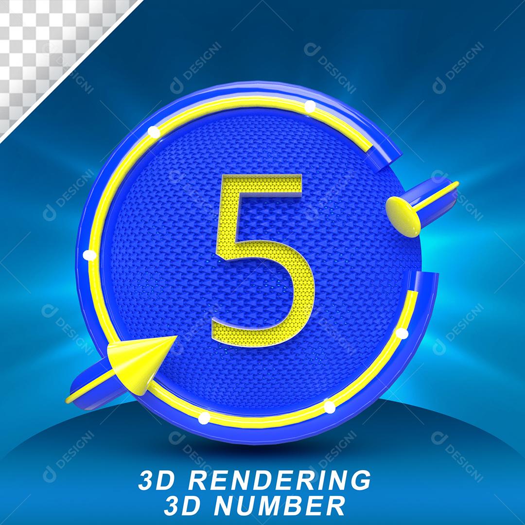 Número 3D 5 Amarelo em Círculo Azul Elemento PSD