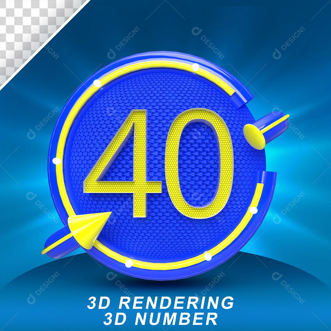 Número 3D 40 Amarelo em Círculo Azul Elemento PSD
