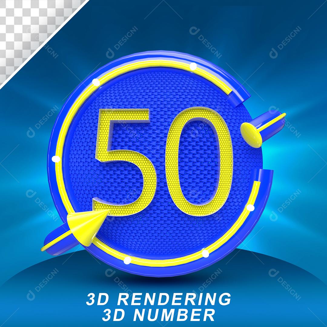 Número 3D 50 Amarelo em Círculo Azul Elemento PSD