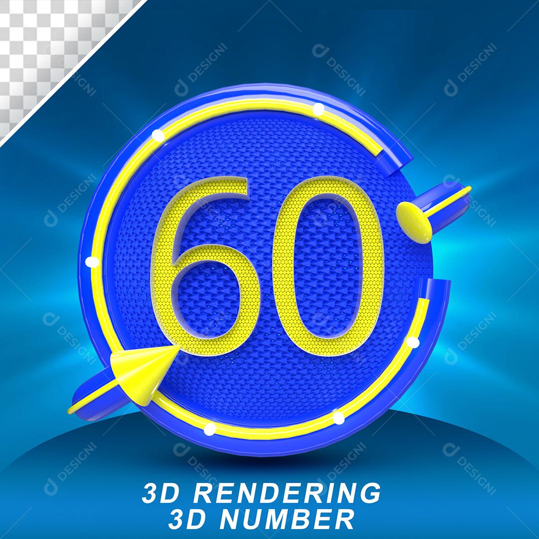 Número 3D 60 Amarelo em Círculo Azul Elemento PSD