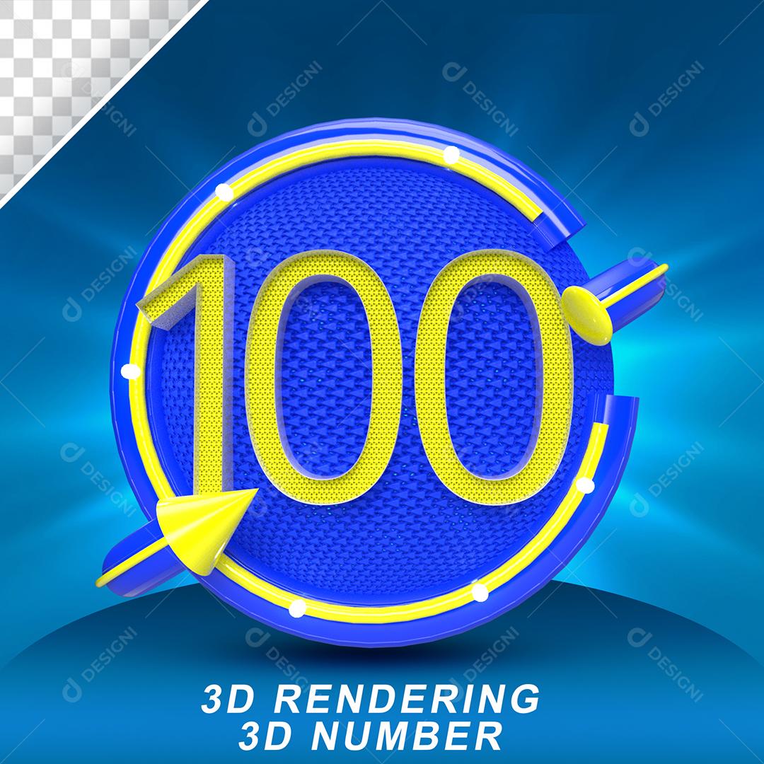 Número 3D 100 Amarelo em Círculo Azul Elemento PSD