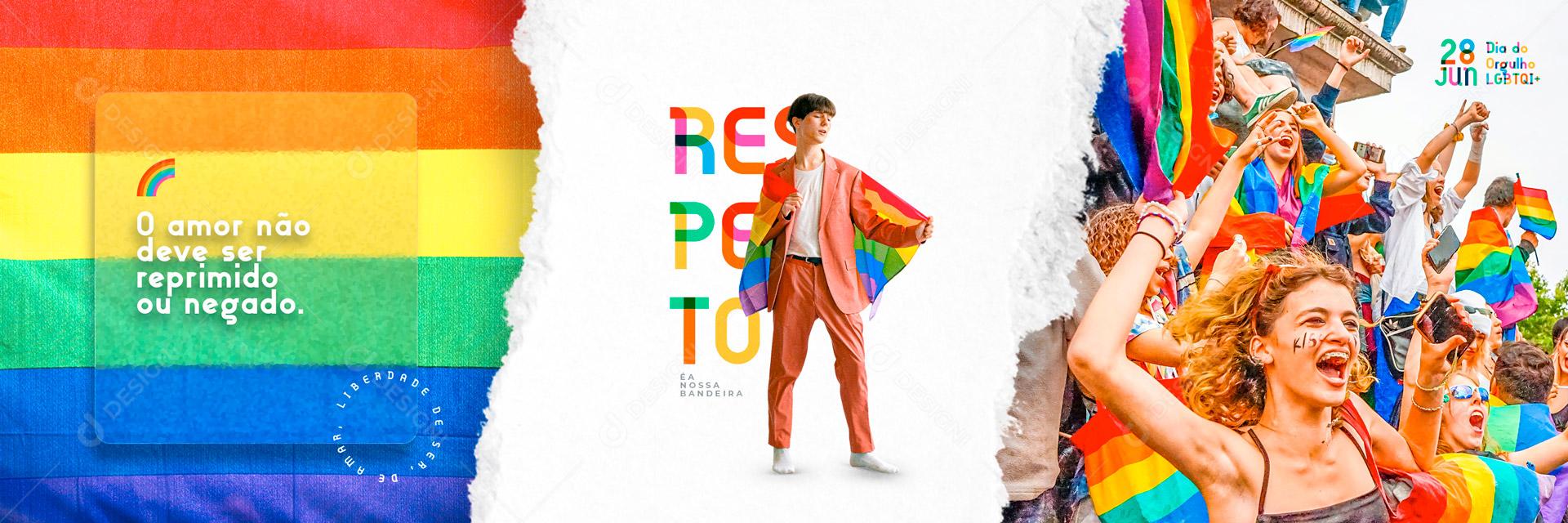 Carrossel Dia do Orgulho LGBT 28 de Junho Respeito é a Nossa Bandeira Social Media PSD Editável