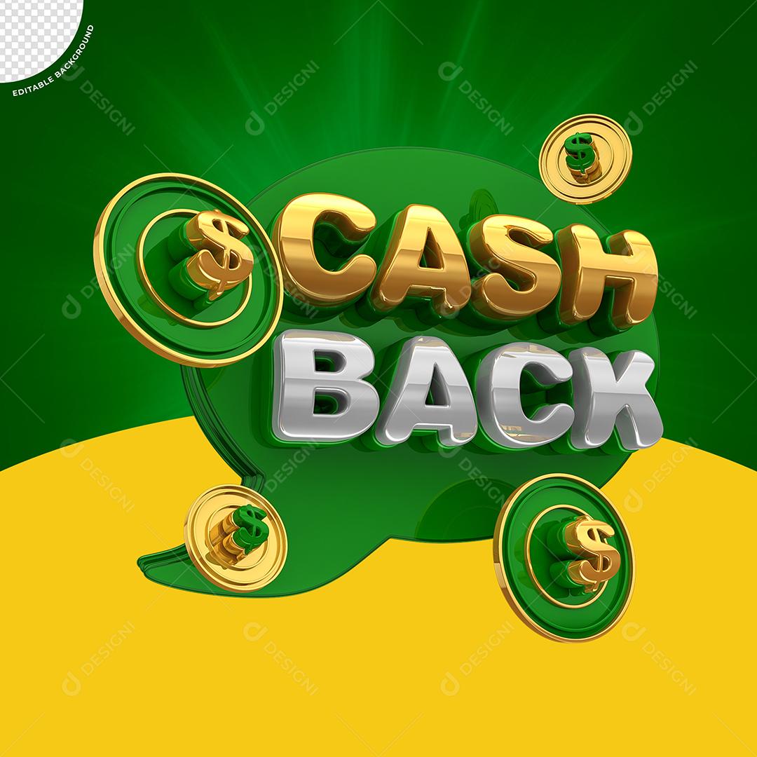 Selo 3D Cash Back Dourado e Branco para Composição PSD