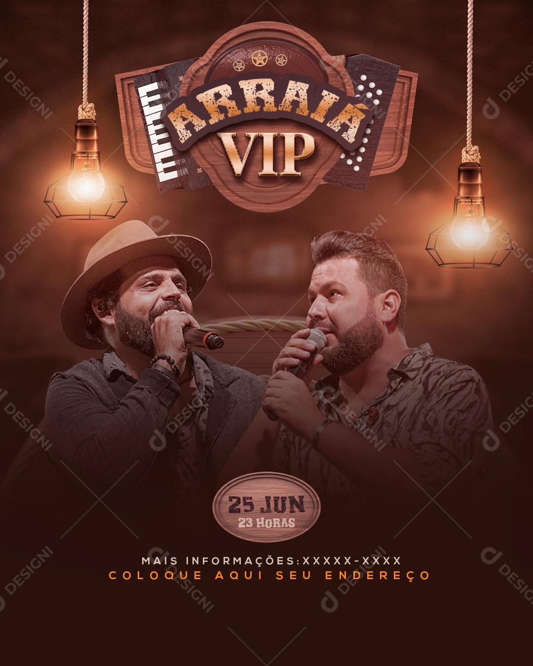 Social Media Arraiá Vip Diego e Arnaldo Flyer PSD Editável
