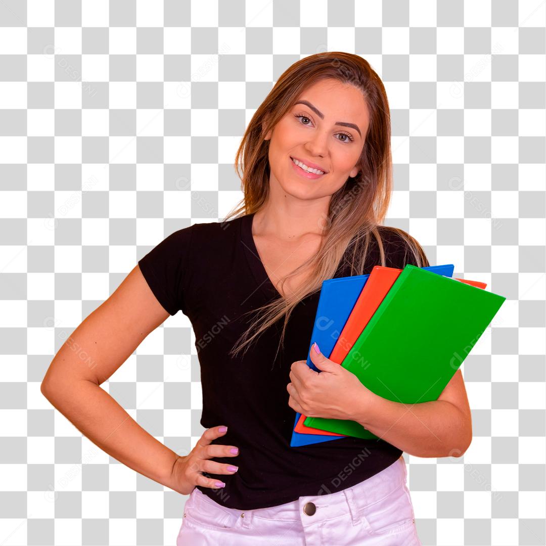 Aluna jovem com livros de volta para a escola