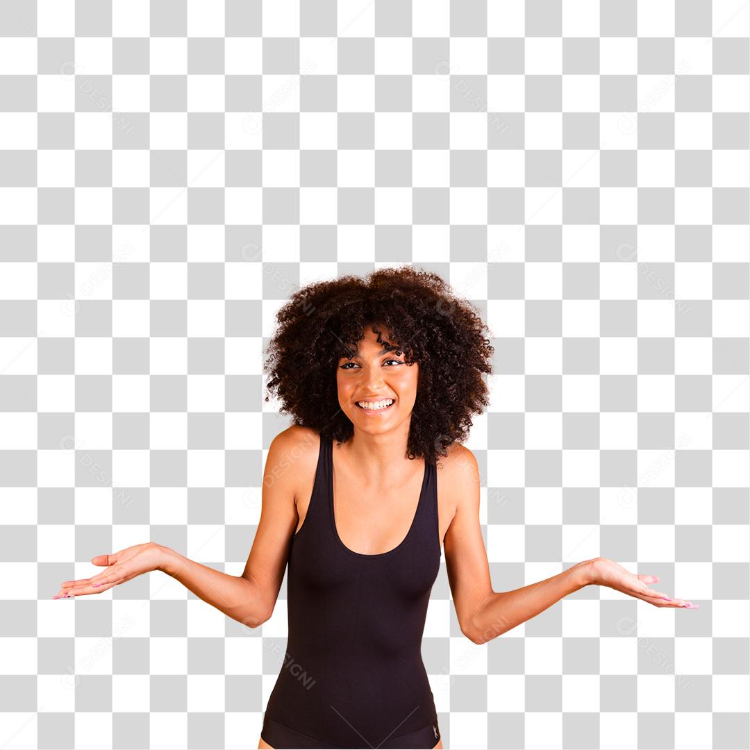 Mulher levanta as palmas das mãos hesitantemente