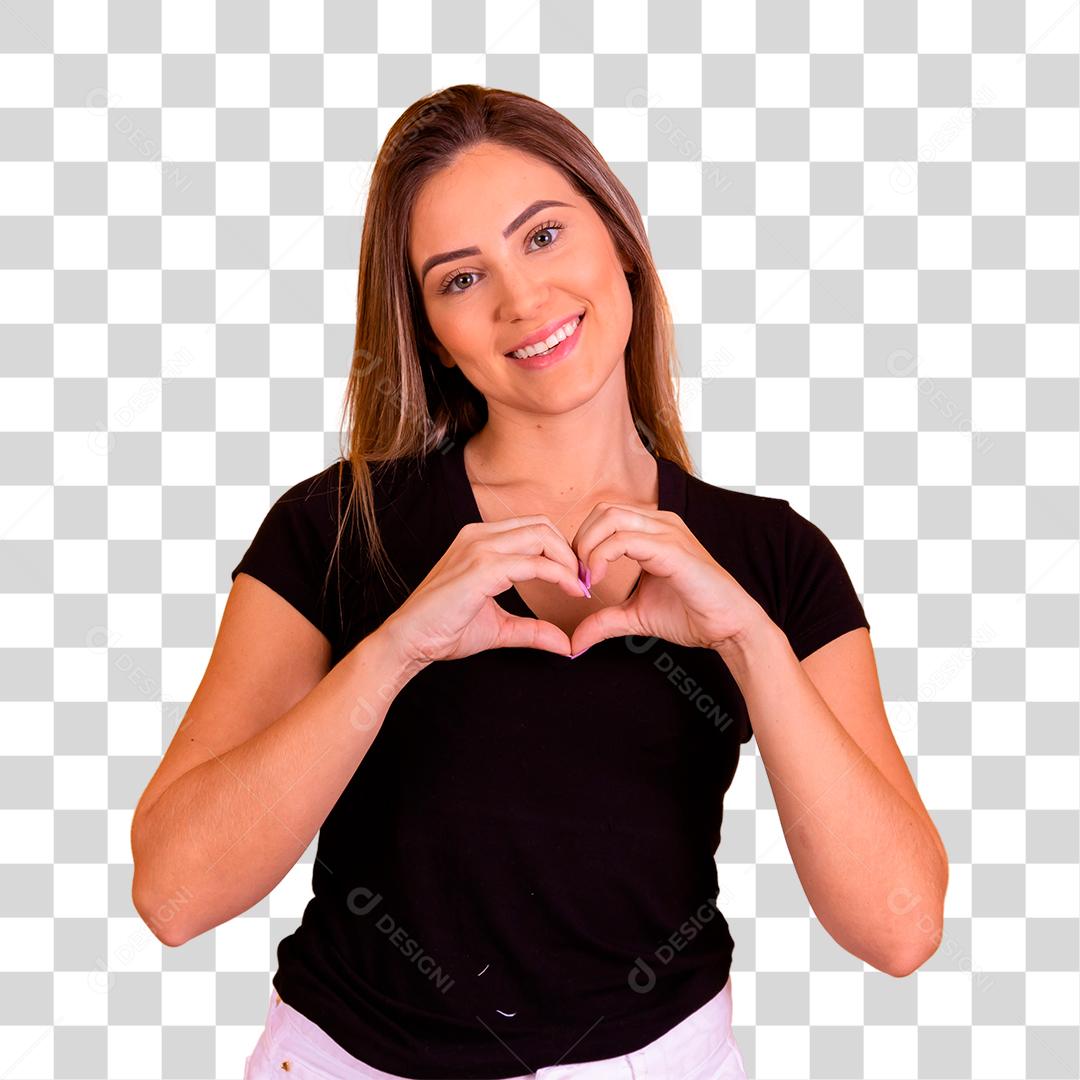 Linda Jovem Loira Feliz Fazendo Sinal de Coração