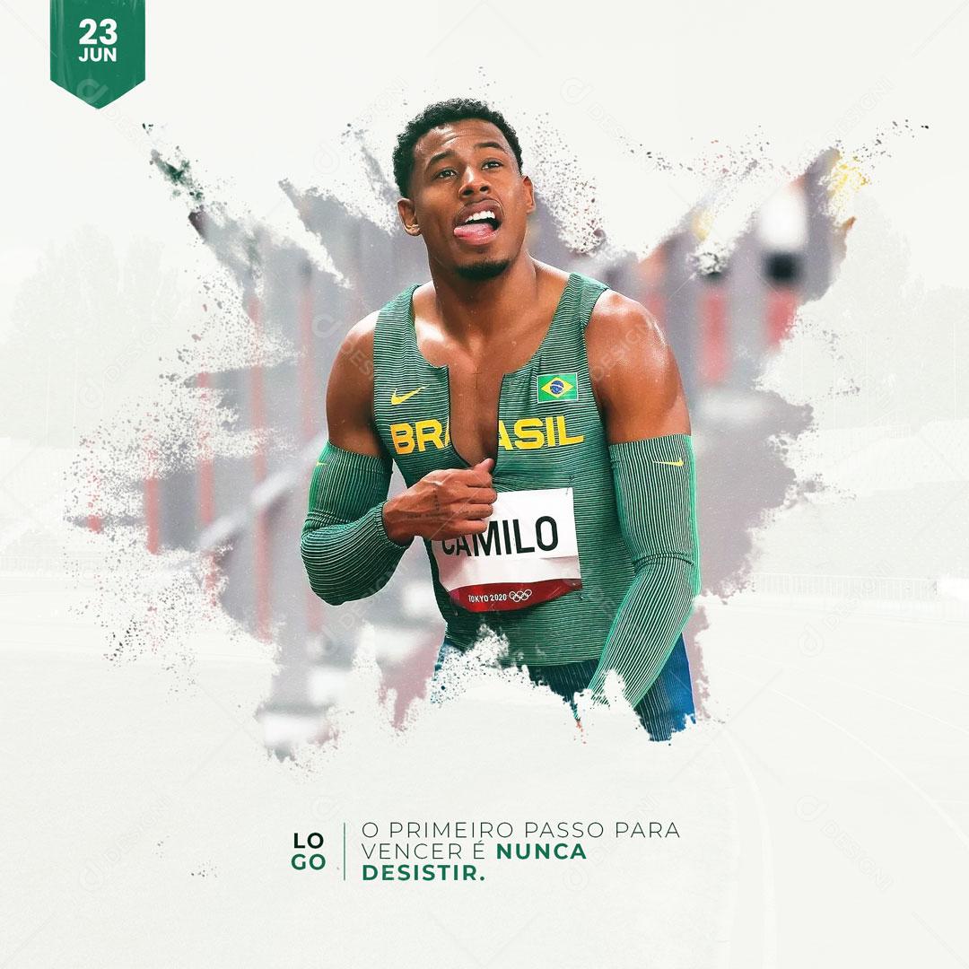 Social Media Dia do Atleta Olímpico 23 de Junho O Primeiro Passo Para Vencer é Nunca Desistir PSD Editável