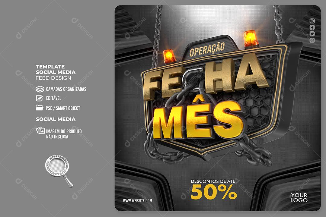 Selo 3D Operação Fecha Mês para Composição PSD