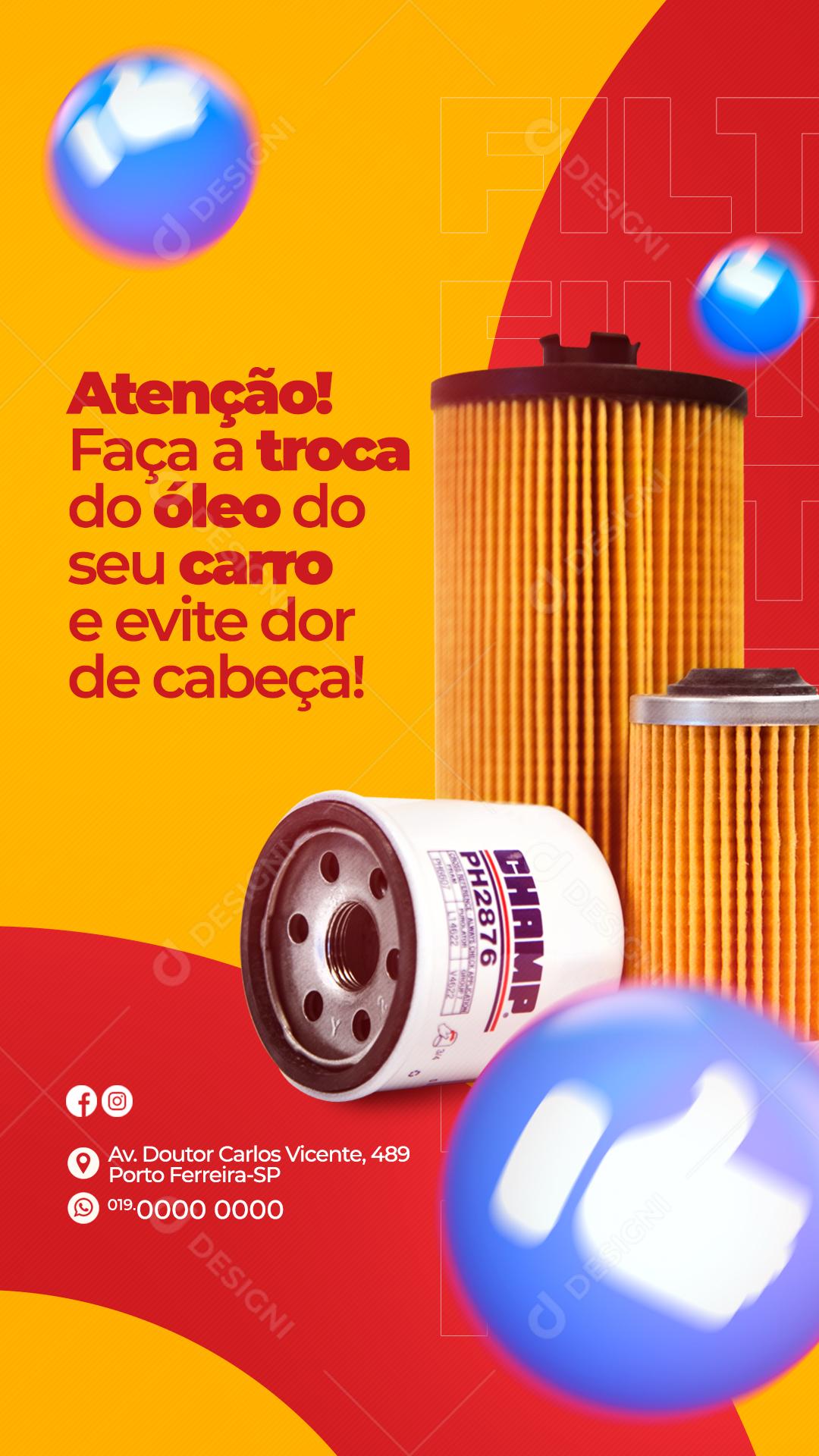 Story Atenção Faça a troca do óleo Oficina Mecânica Social Media PSD Editável