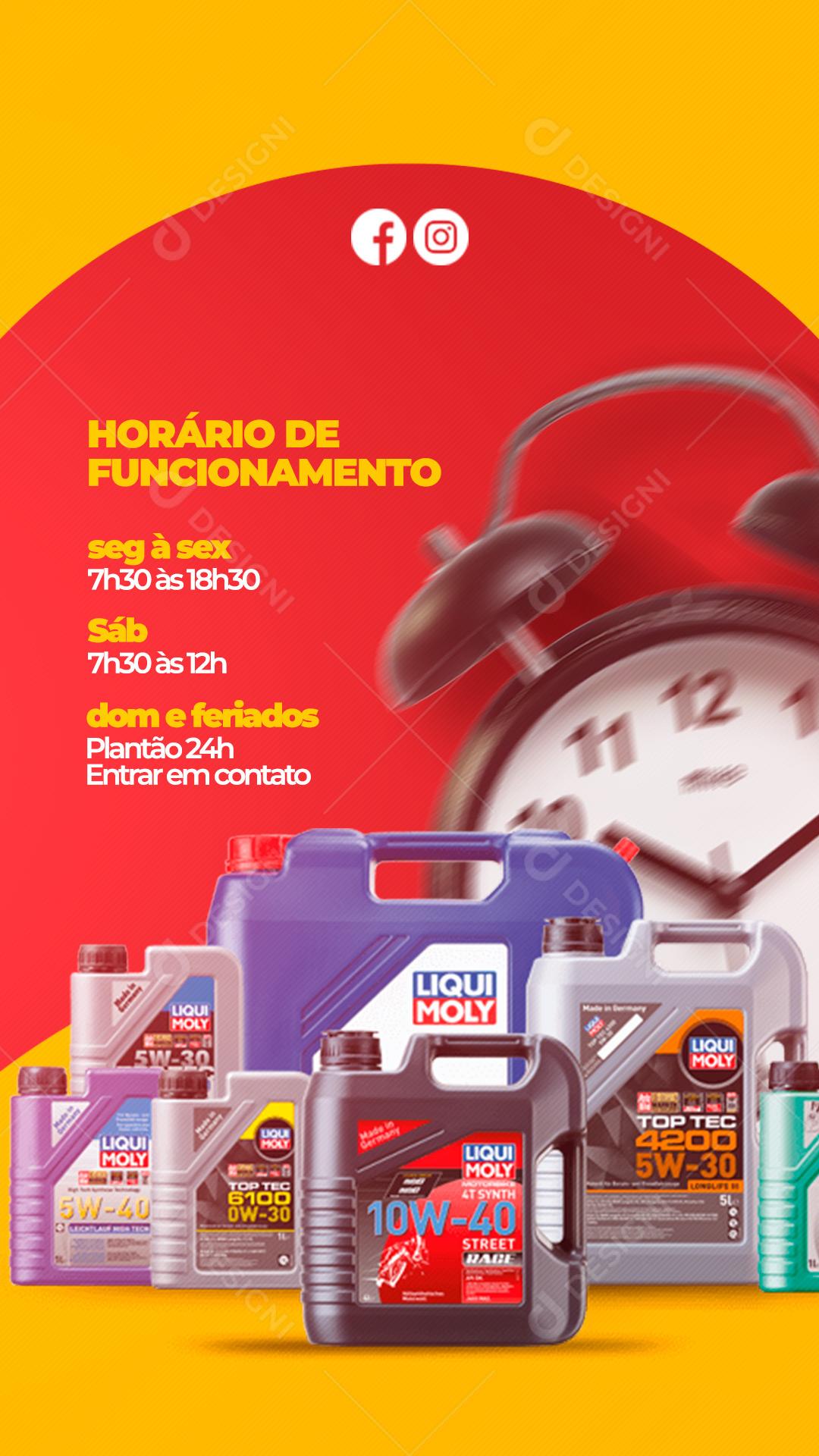 Story Horário de Funcionamento Oficina Mecânica Social Media PSD Editável