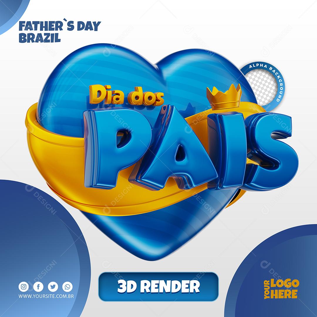 Selo 3D Dia dos Pais para Composição PSD