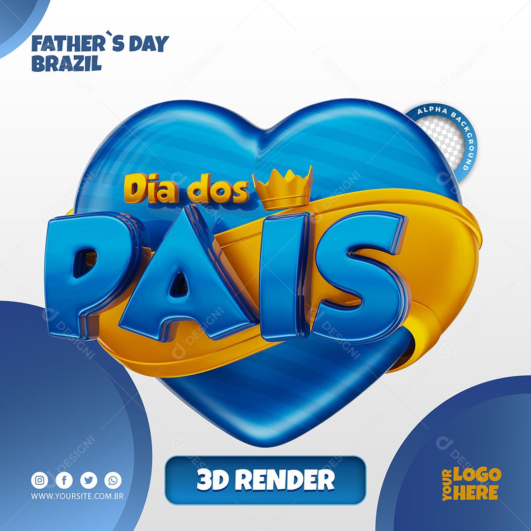 Selo 3D Dia dos Pais Azul para Composição PSD