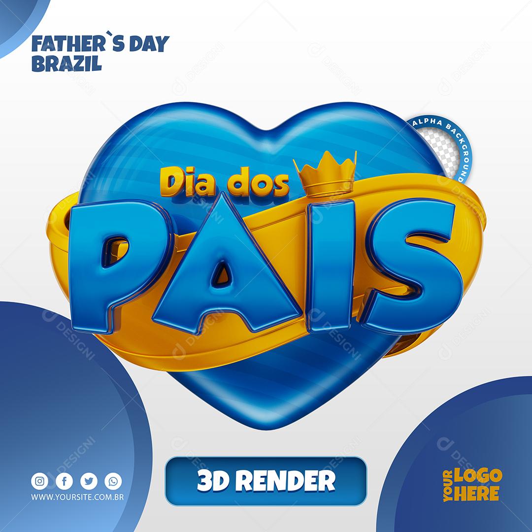 Dia dos Pais Selo 3D Azul para Composição PSD