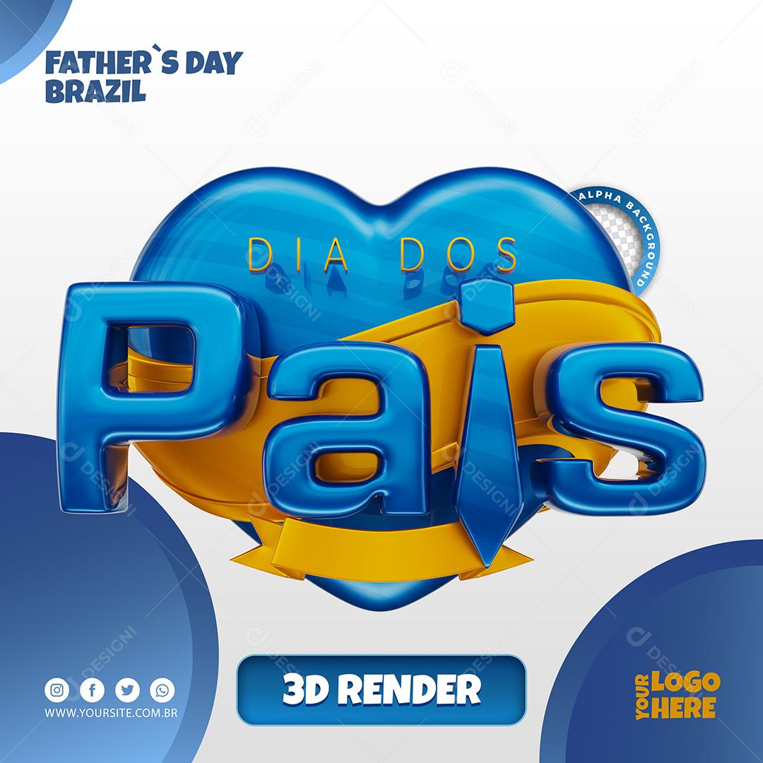 Selo 3D Dia dos Pais Azul para Composição PSD