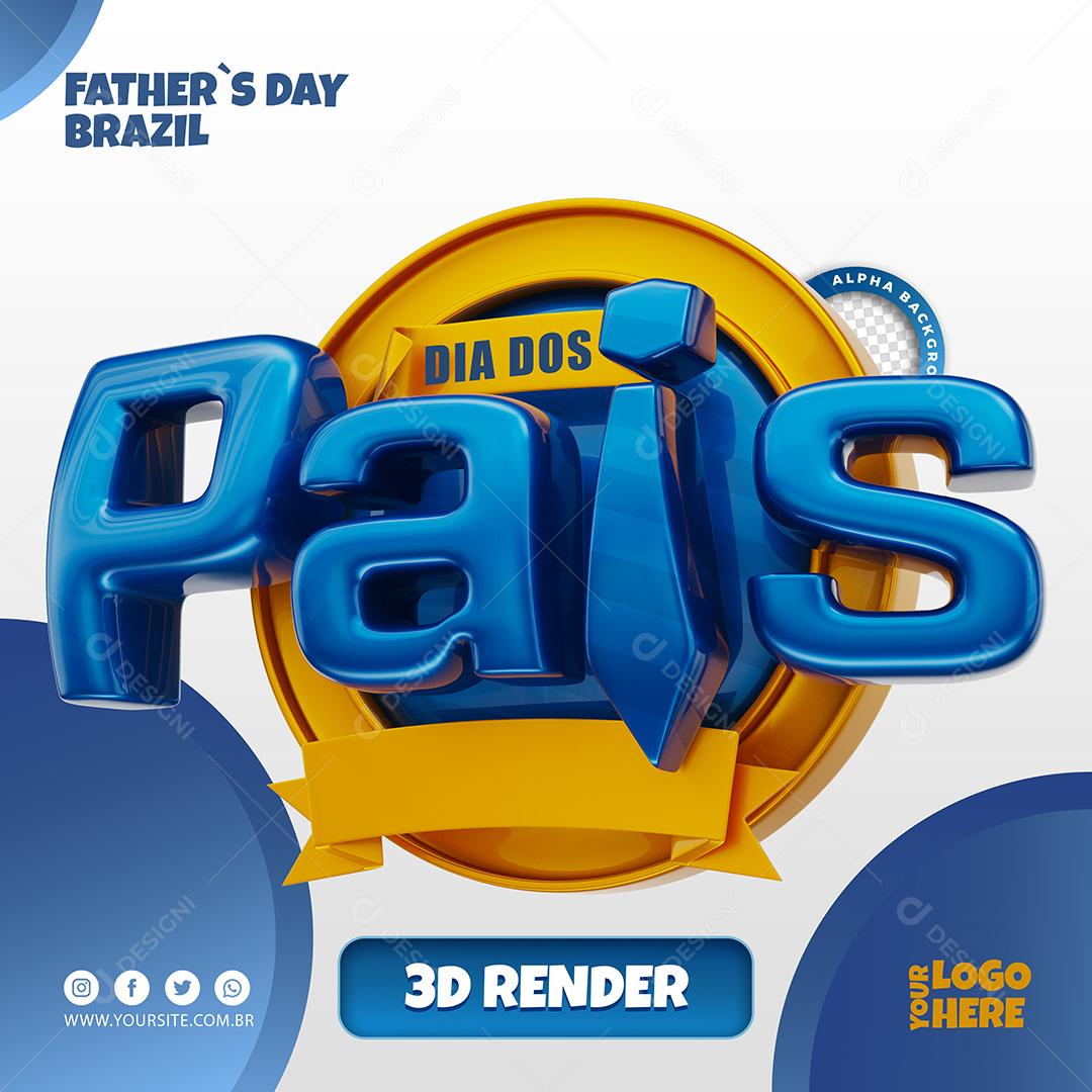 Dia dos Pais Selo 3D Azul para Composição PSD