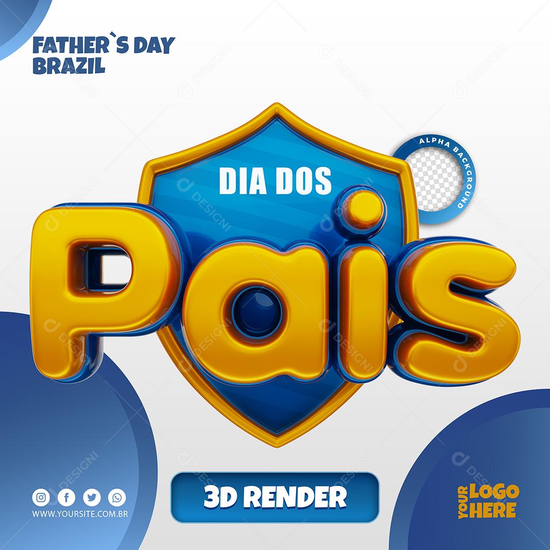 Selo 3D Dia dos Pais Dourado para Composição PSD