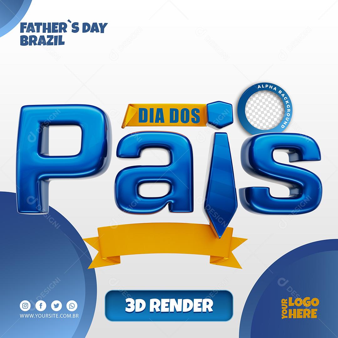 Texto 3D Dia dos Pais Azul Para Composição PSD